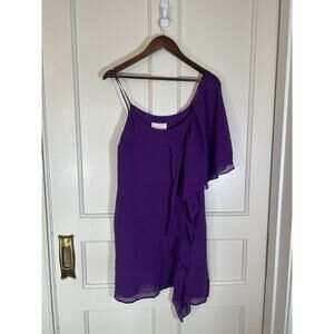 Madison Marcus Draping Sleeve Silk Dress Womens Size Medium Purple Party Event